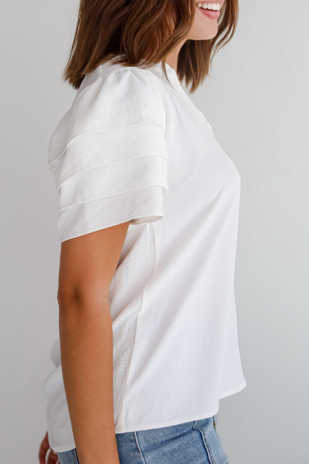 Adorably Captivating Off White Ruffle Sleeve Blouse