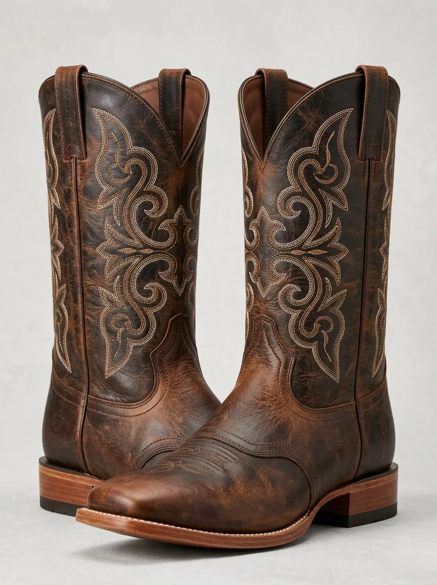 Men's Western Distressed Brown Western Embroidered Cowboy Boots