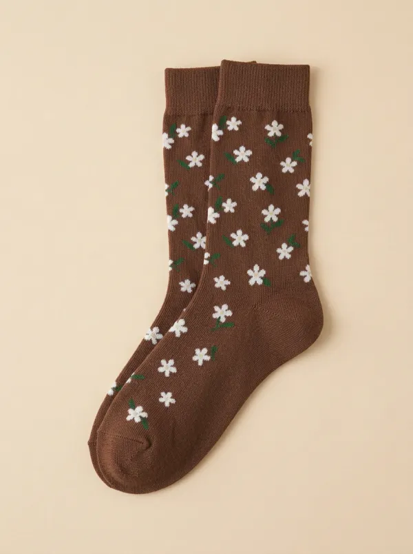 Textured Floral Daisy-Print Casual Socks