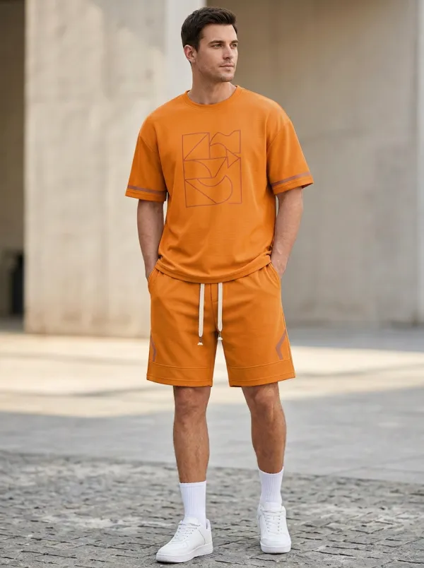 Casual Geometric Pattern Silhouette Men's T-Shirt And Shorts Set