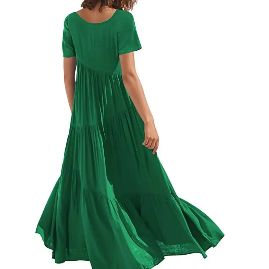 Round Neck Tiered Ruffle Maxi Dress