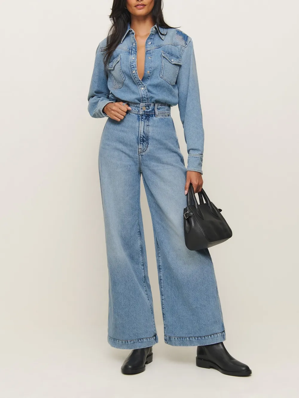 High Waisted Wide Leg Denim Jeans