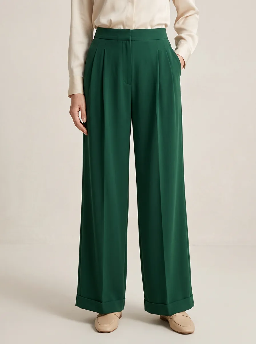 Soft-Drape Pleated Wide-Leg Trousers
