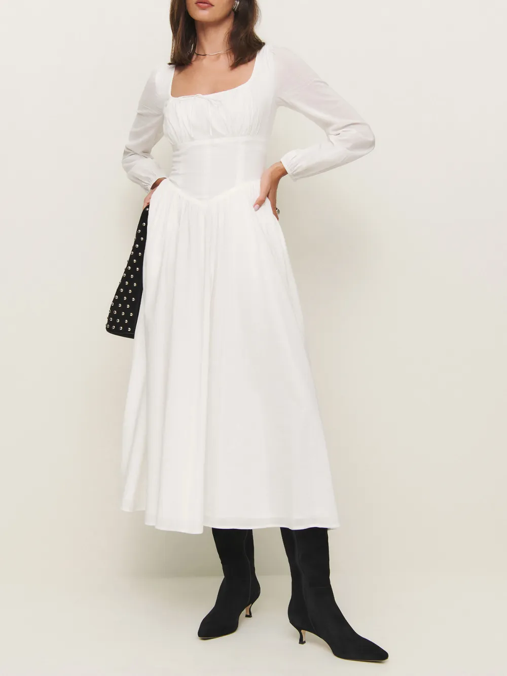 Long Sleeve Square Neck A Line Maxi Dress