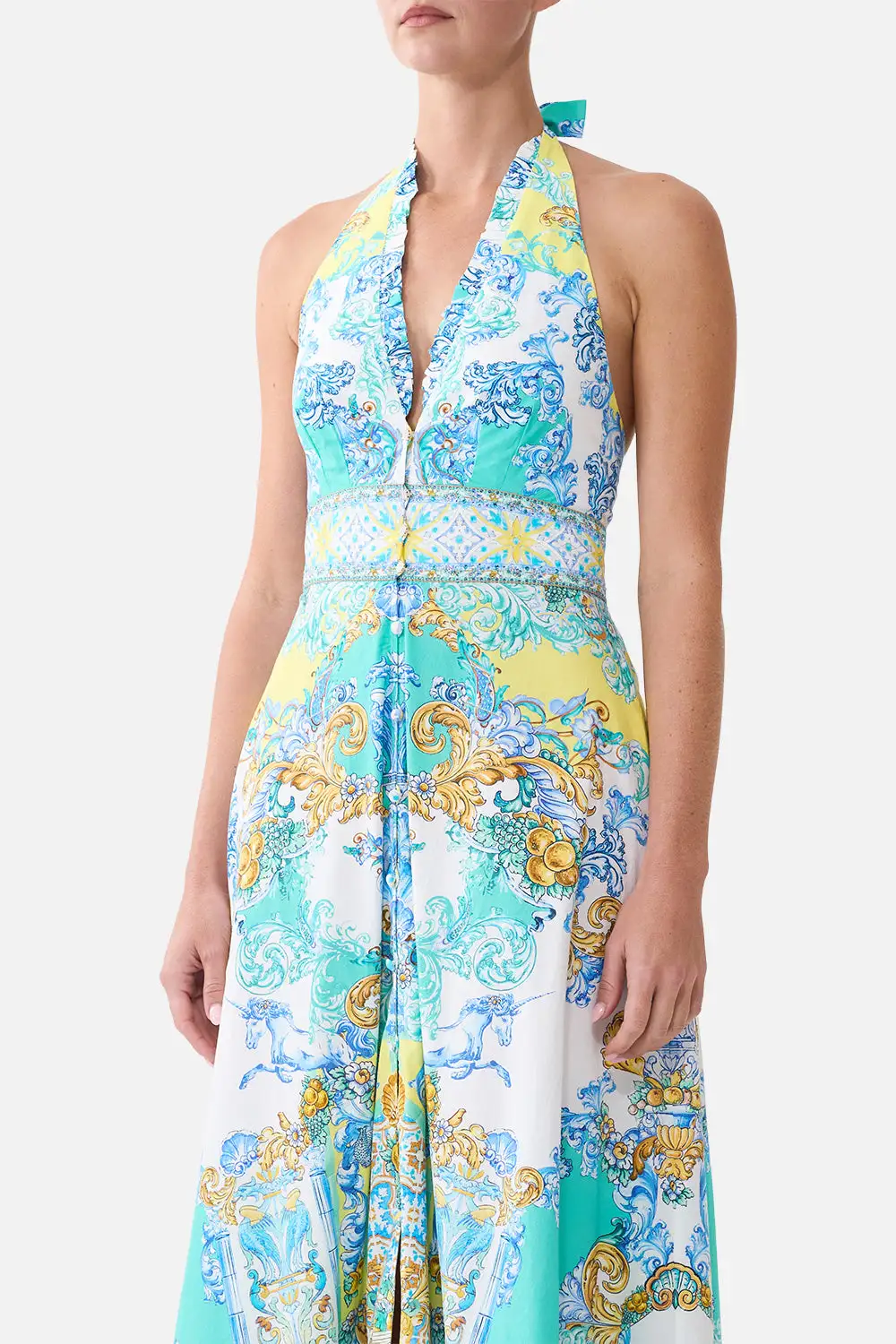 Ruffle Neck Halter Dress
