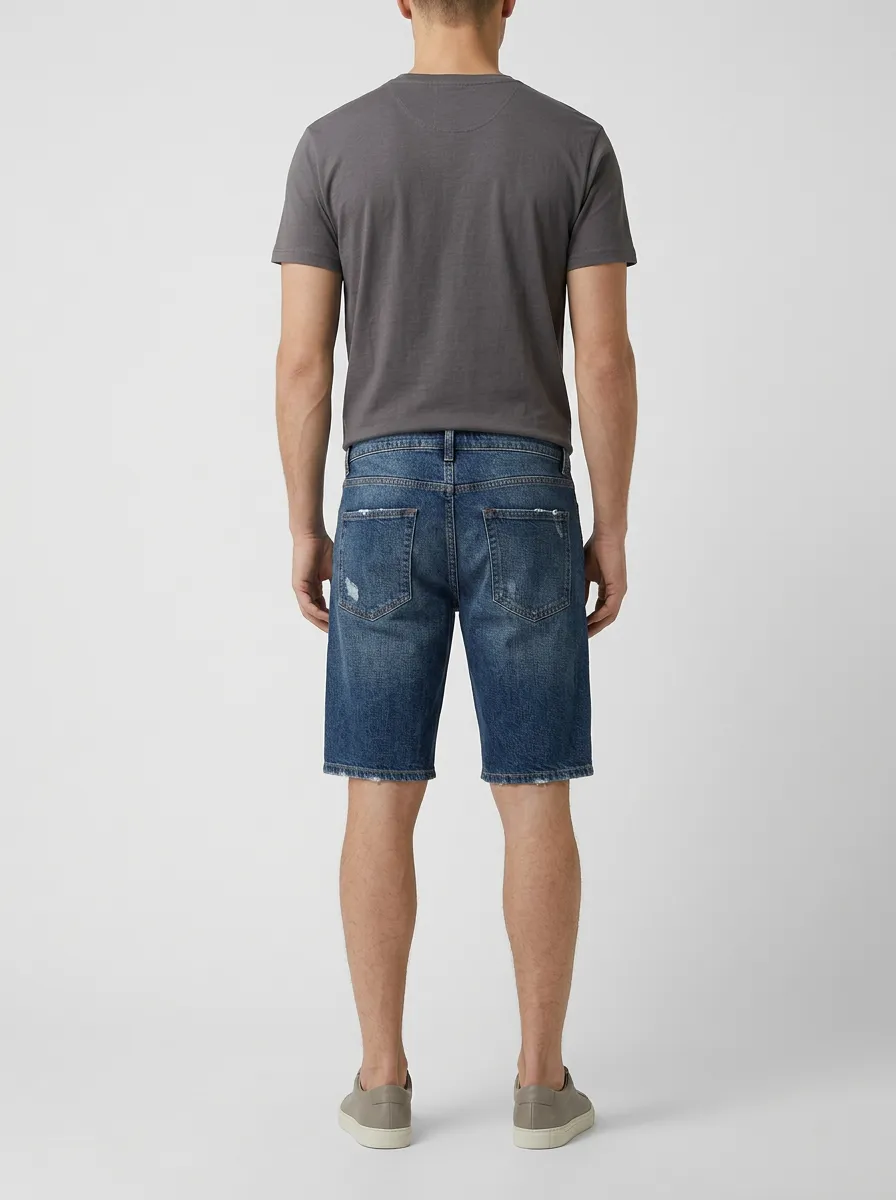 Men's Textured Distressed Raw Hem Street Inspired Distressed Denim Shorts