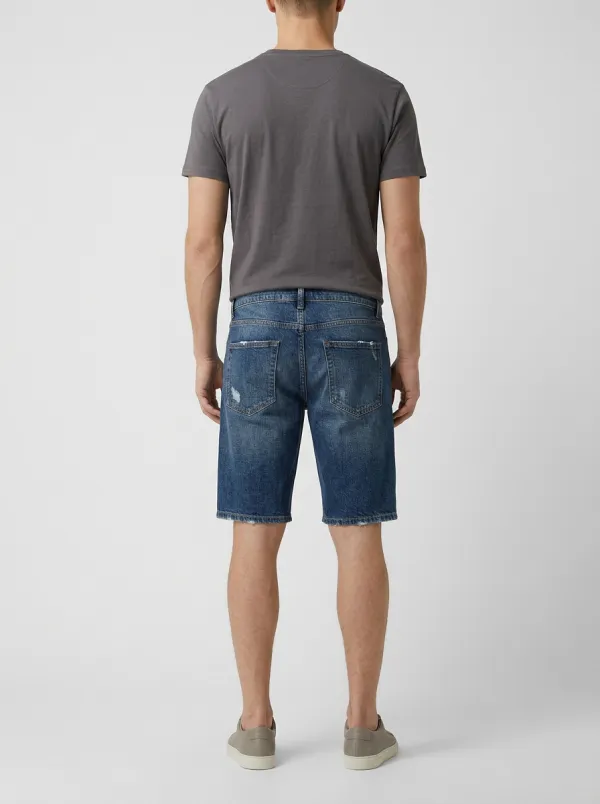 Men's Textured Distressed Raw Hem Street Inspired Distressed Denim Shorts