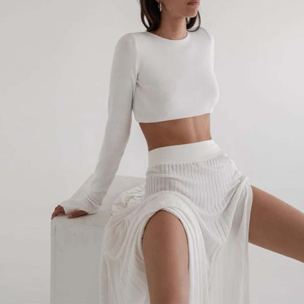 Sweater Cropped Top Midi Skirt Two-Piece Set