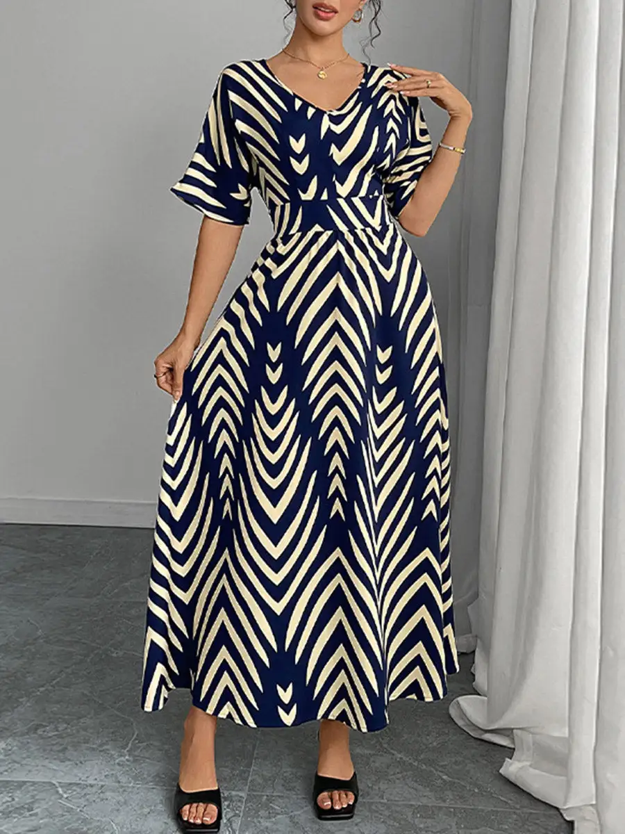 High Printed Neck Maxi Dress