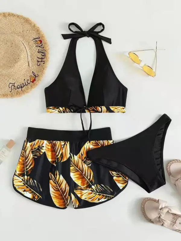 Multi Printed Layered Bikini Swim Set