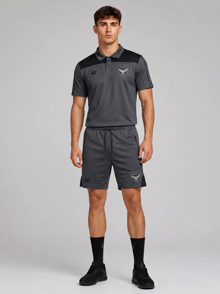 Men's Athletic Sports Eagle Logo Printed Polo Shirt and Shorts Set