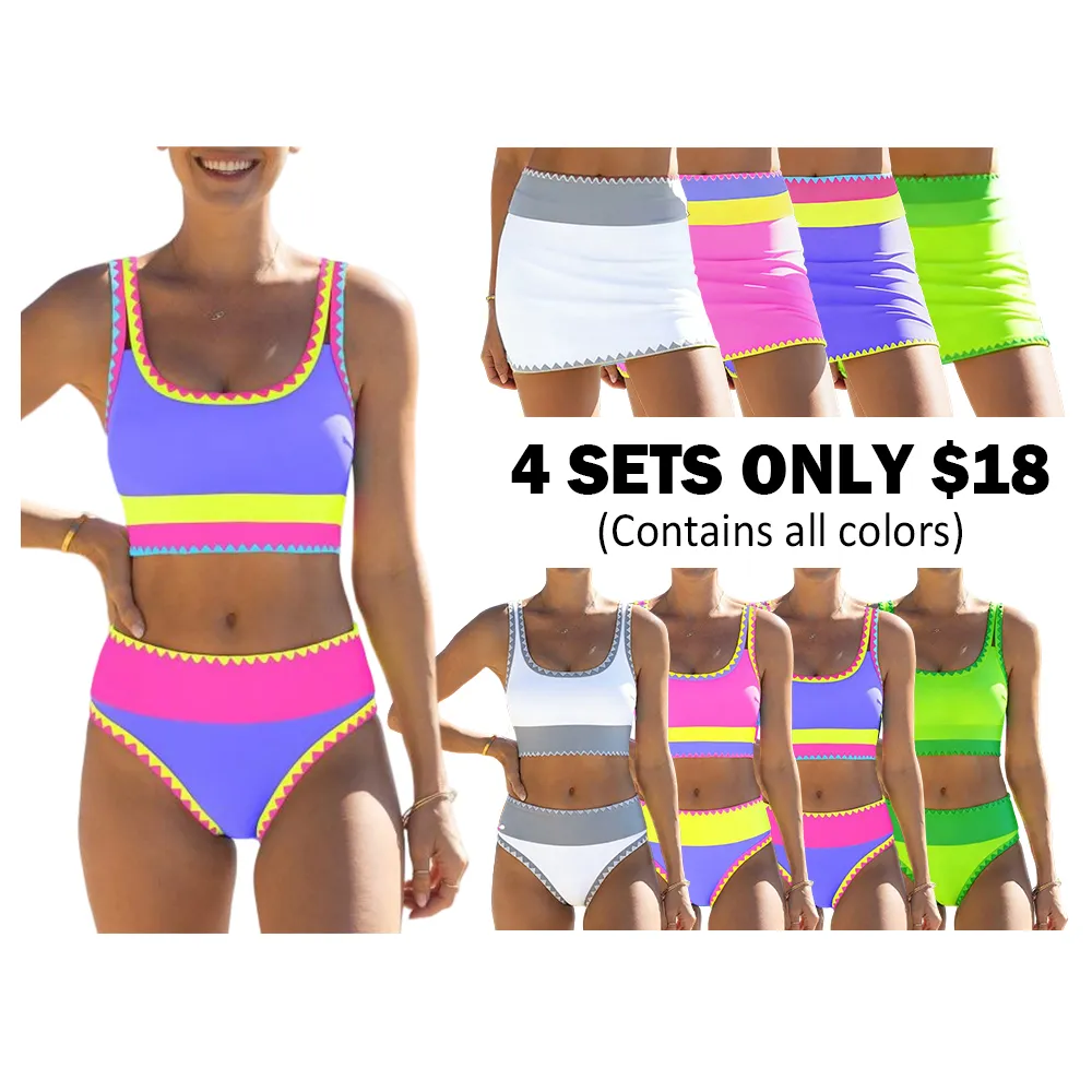 Patchwork Sports Three-Piece Bikini Set