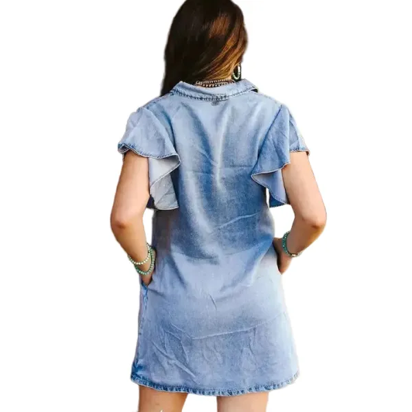 Denim Ruffle Detail Casual Dress