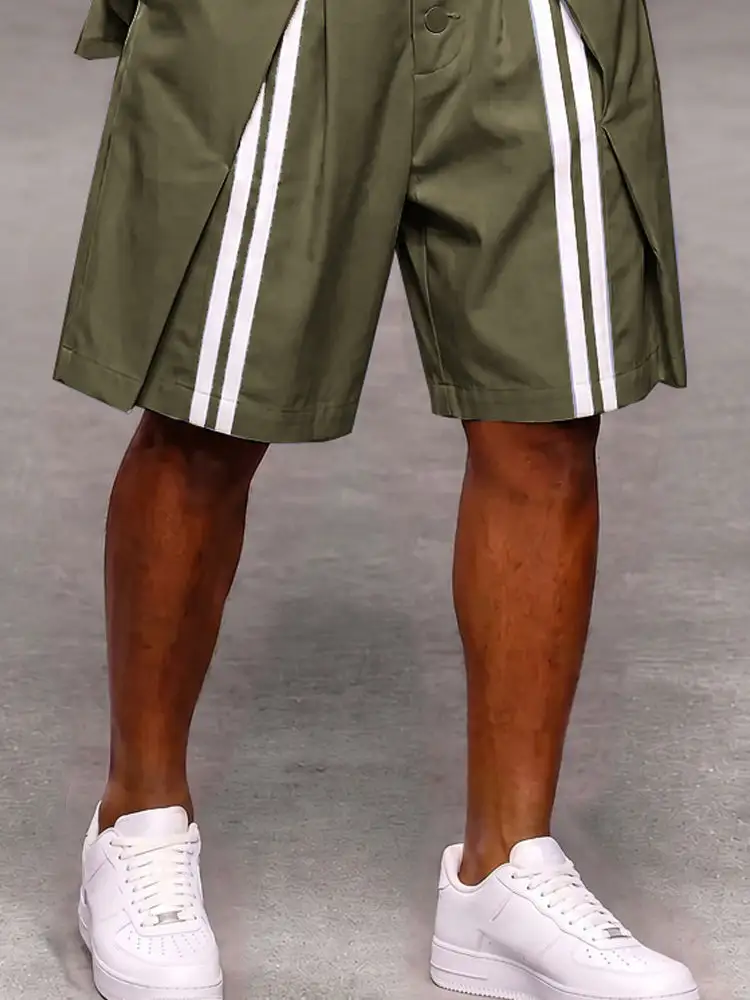 Men's Casual Patchwork Detail Button Front Stripe Shorts