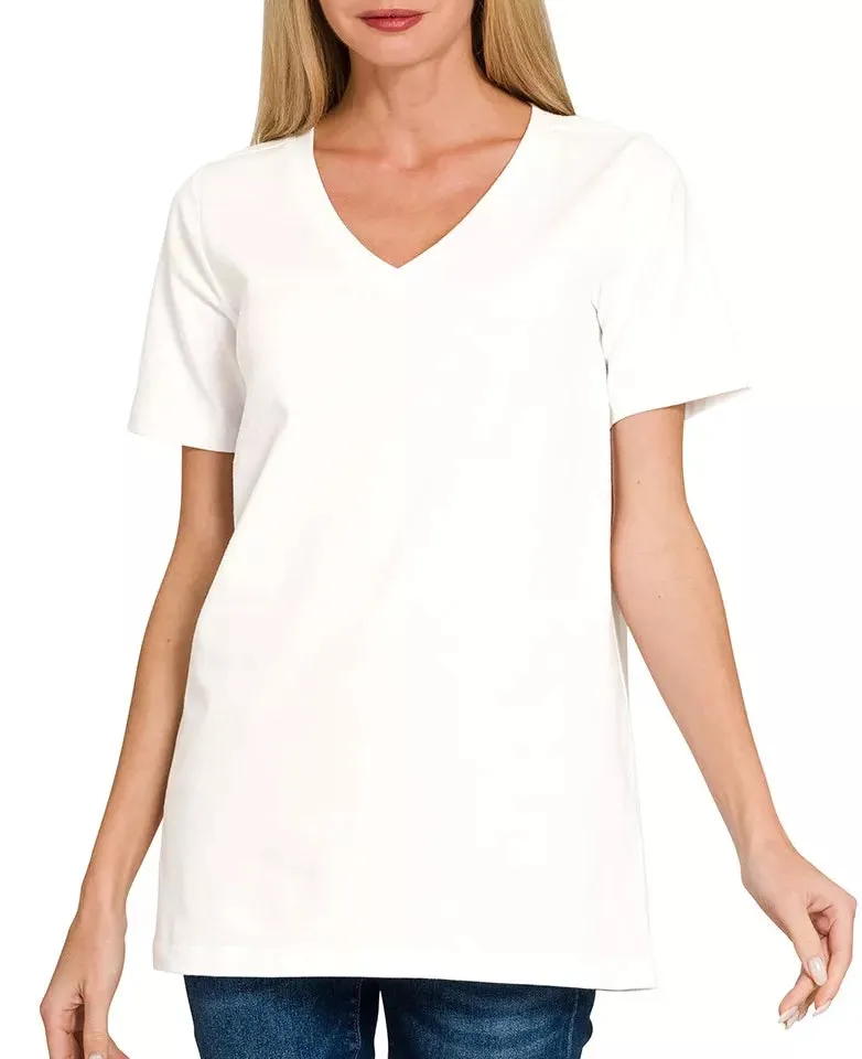 Casual V-Neck Short-Sleeve Cotton T-Shirt