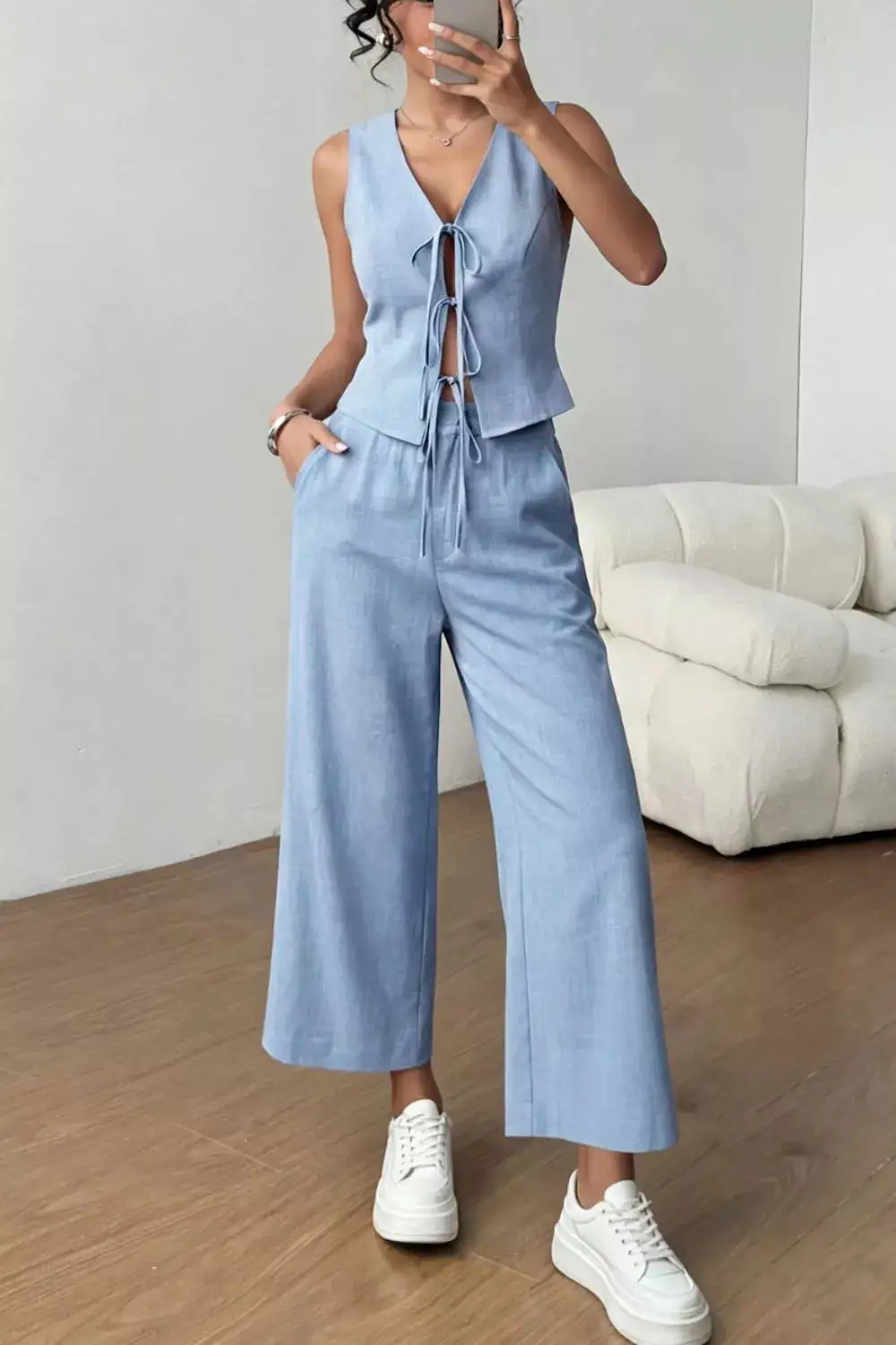 Easygoing Wide Leg Tie Jumpsuit