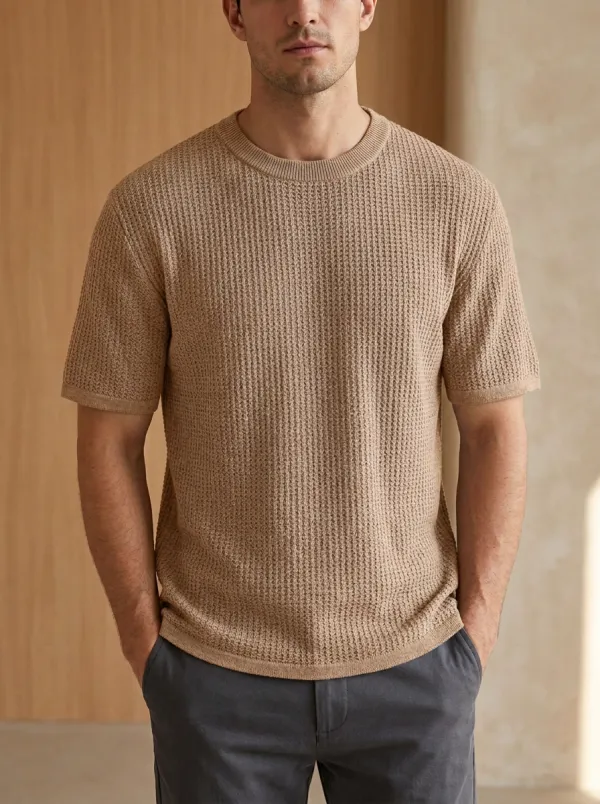 Men's Relaxed Easy-Fit Waffle Knit T-Shirt