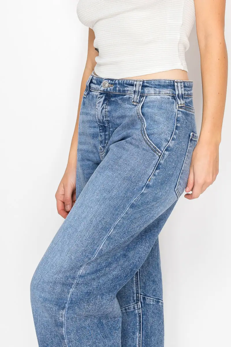 Refined High Rise Barrel Leg Tapered Denim Jeans
