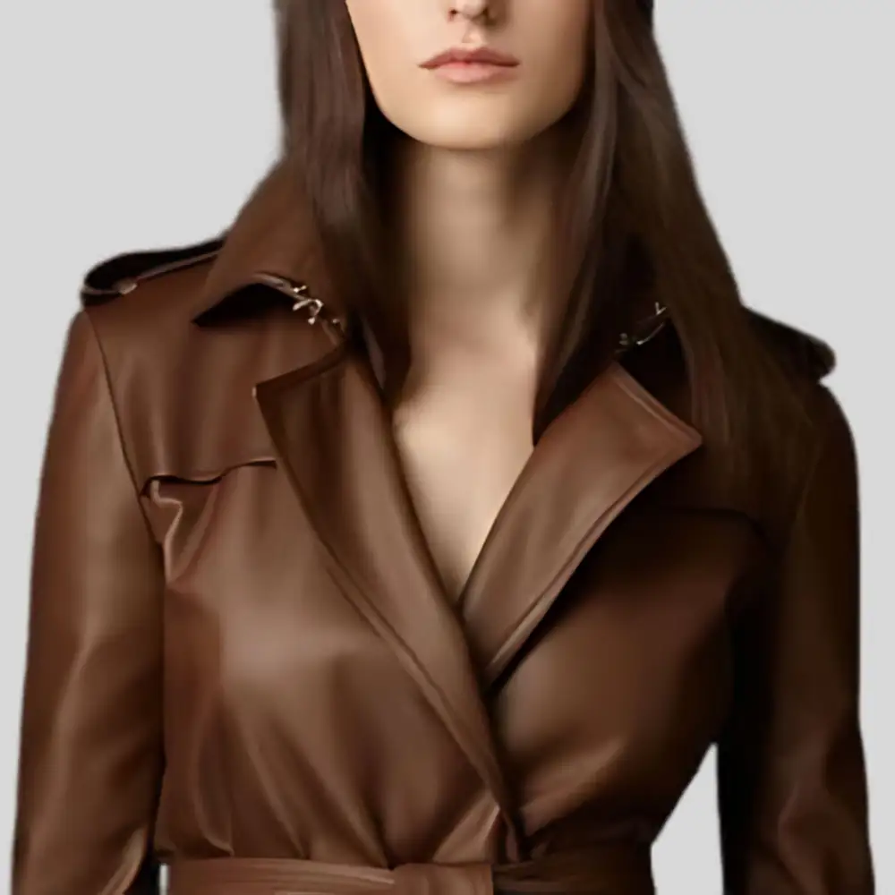 Belted Leather Trench Coat