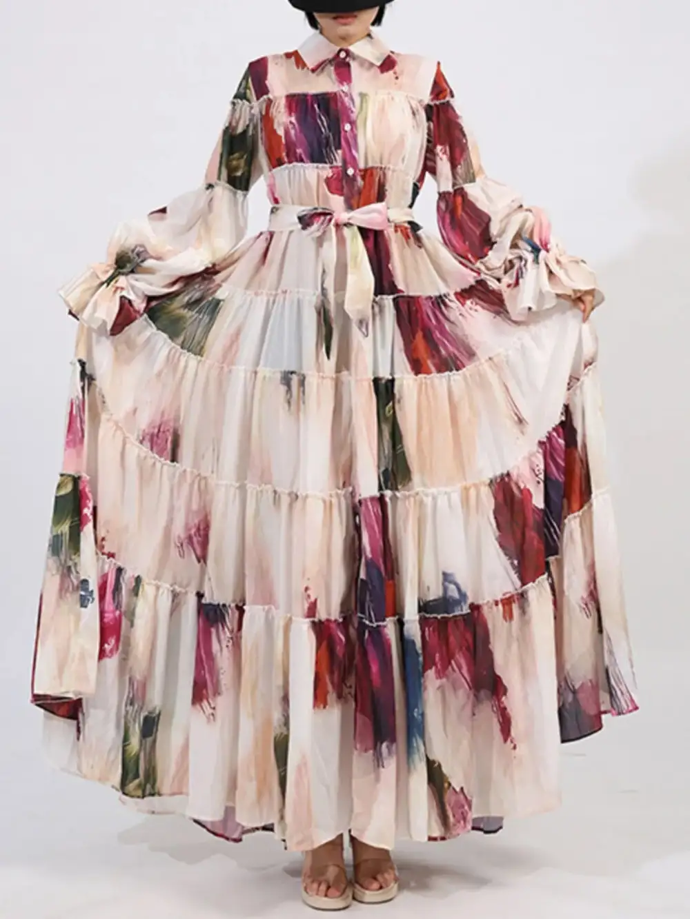 Tie Waist Tiered Maxi Dress
