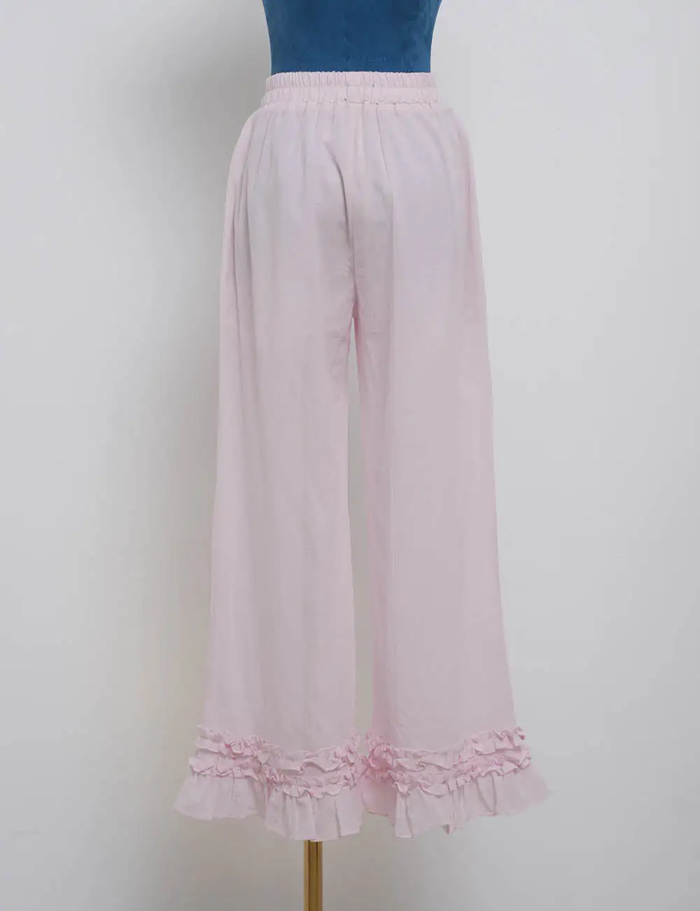 Casual Elastic Waist Ruffle Hem Wide Leg Pants