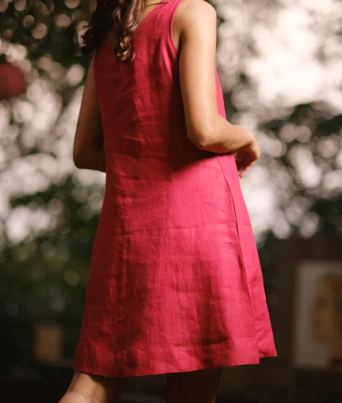 Rust Red Linen Mini Dress
