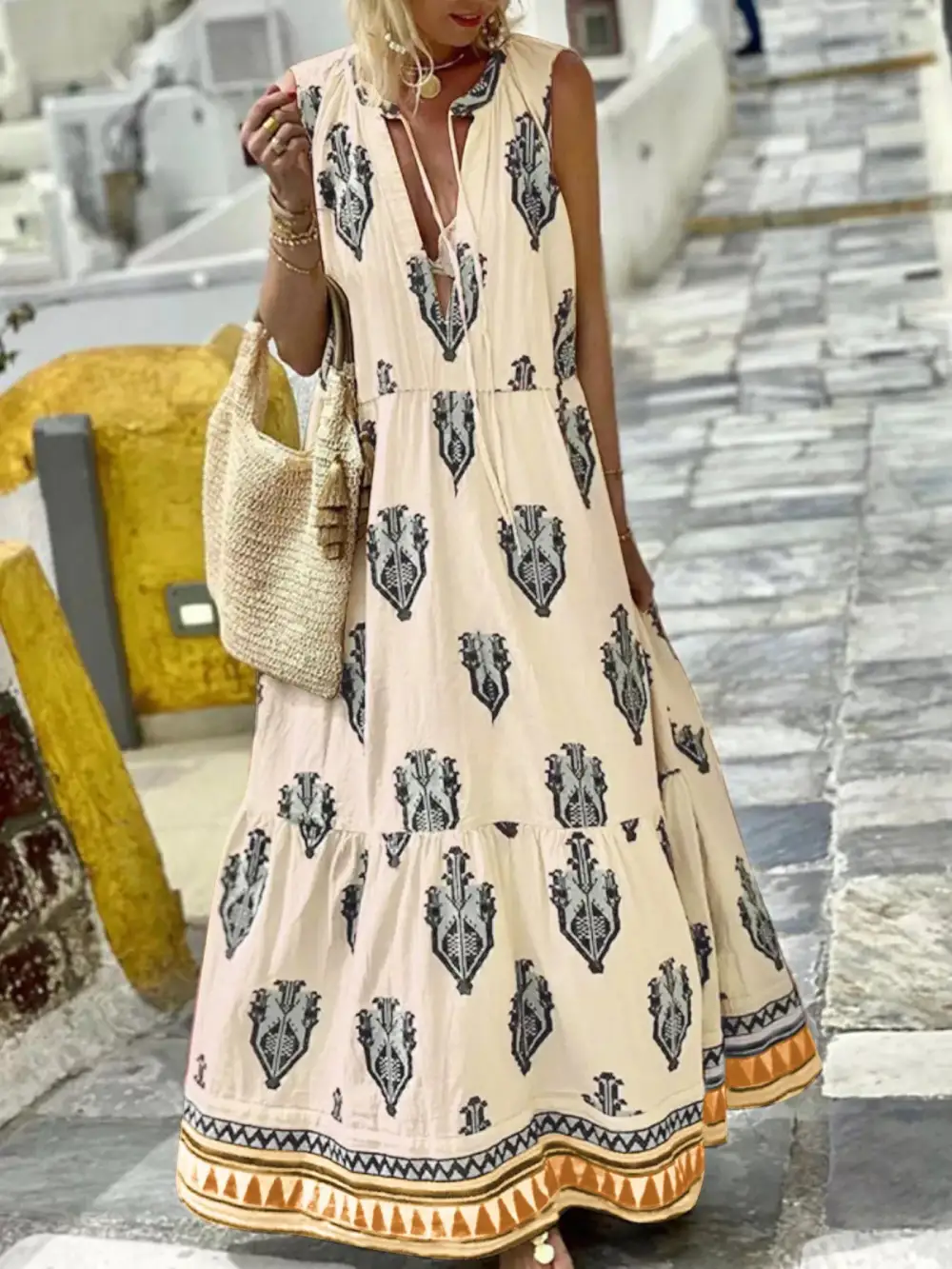 Smooth Finish Printed Sleeveless Maxi Dress