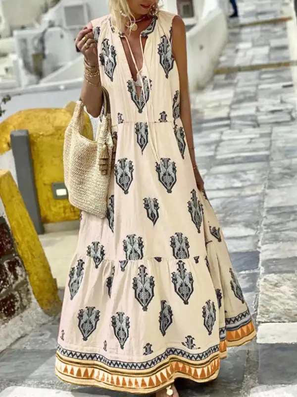 Smooth Finish Printed Sleeveless Maxi Dress
