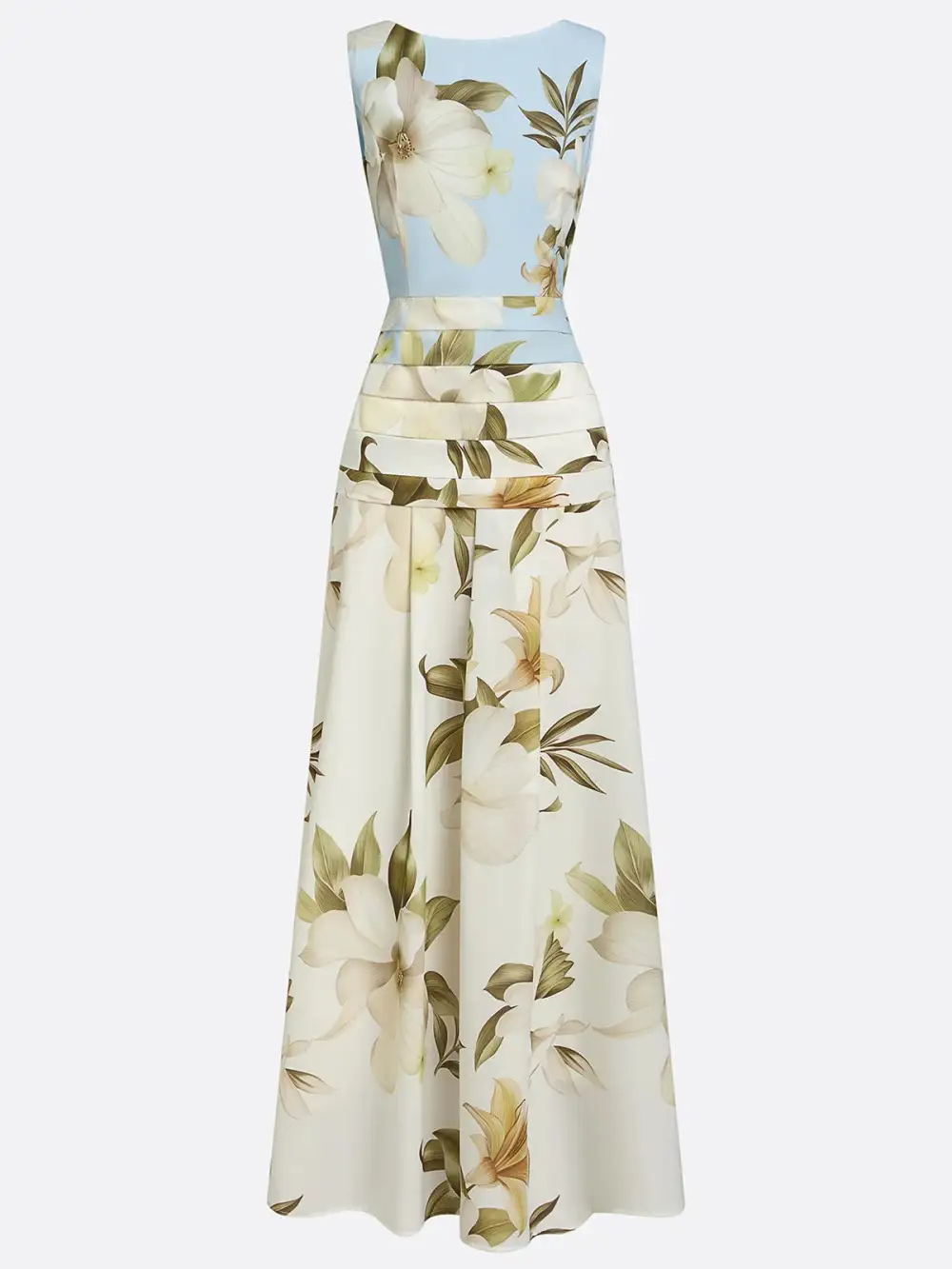A Line Boat Neck Floral Maxi Dress