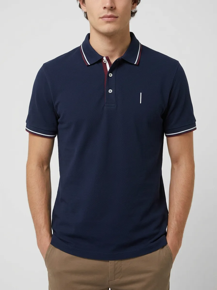Men's Navy Logo Minimalist Pattern Polo Shirt