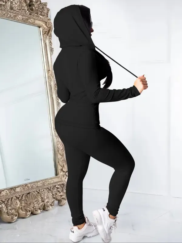 Women's Fall Zipper Hoodie and Skinny Pants Set, Casual Soft Long Sleeve Pullover with Pocket Design