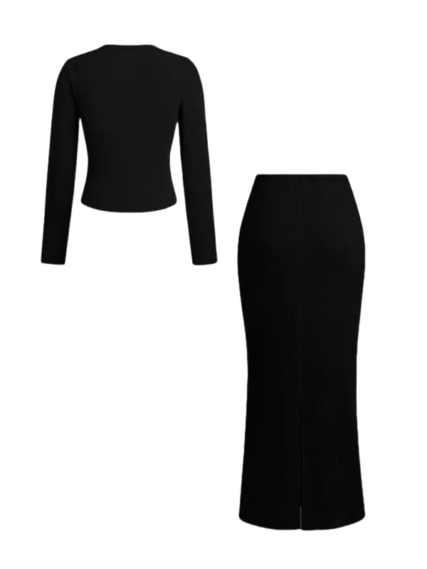 Women's Slim-Fit Long Sleeve Knitted T-Shirt Set, Elegant A-Line Skirt, Spring & Fall Fashion, Basic Style, Moderate Fabric