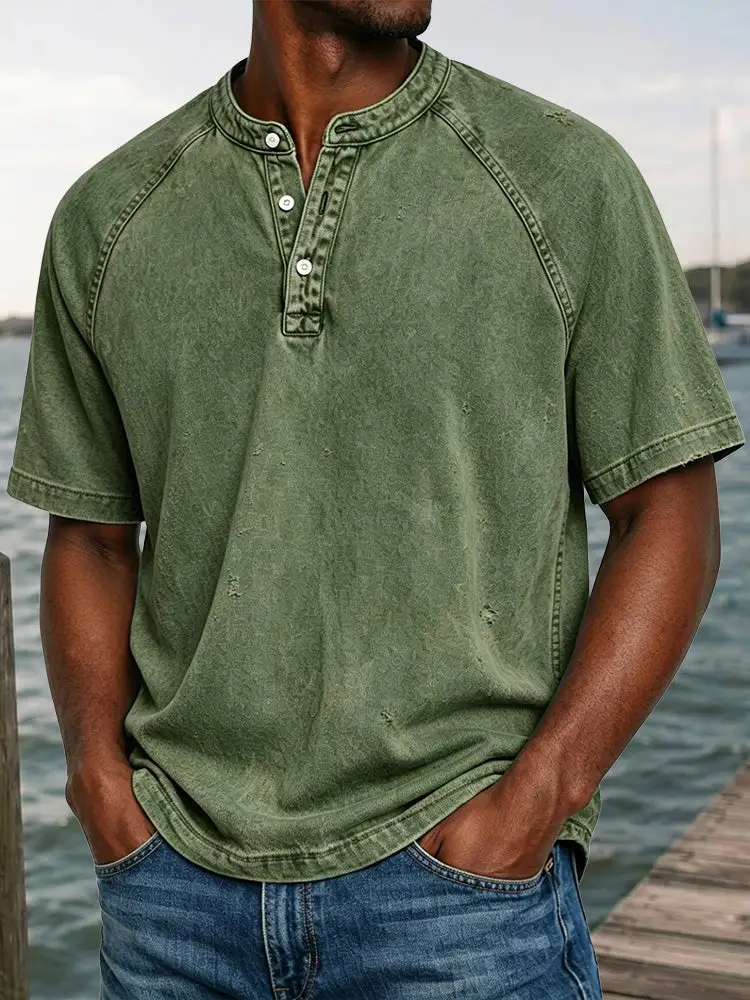 Washed Denim Look Raglan Short Sleeve Tee