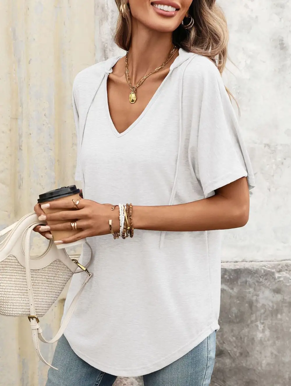 V Neck Loose Short Sleeve Tee