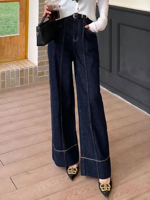 High Waist Wide Leg Pocket Jeans