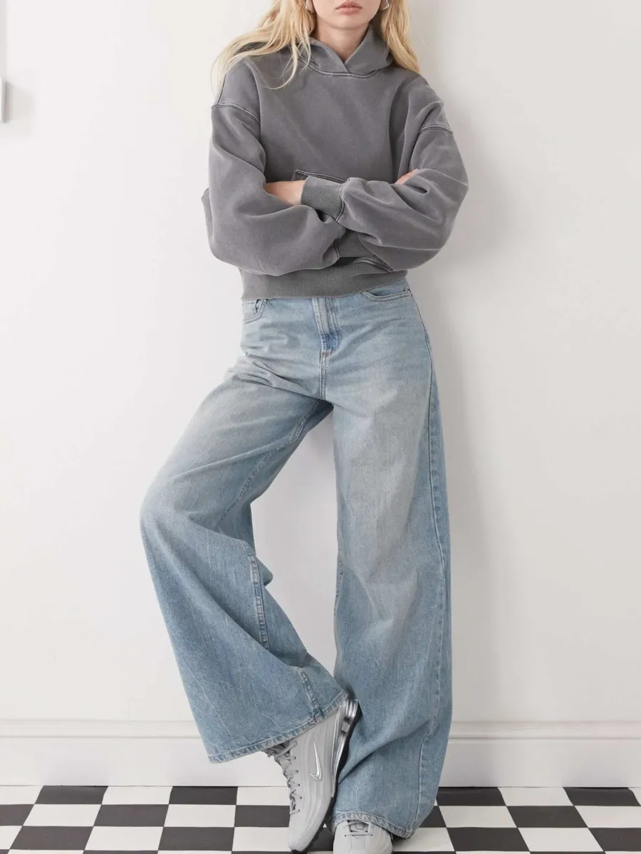 Dropped Shoulder Cropped Hoodie