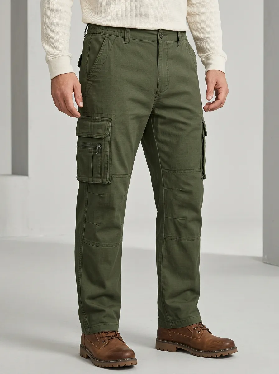 Men's Outdoor Tactical Olive Green Multi-Pocket Cargo Pants