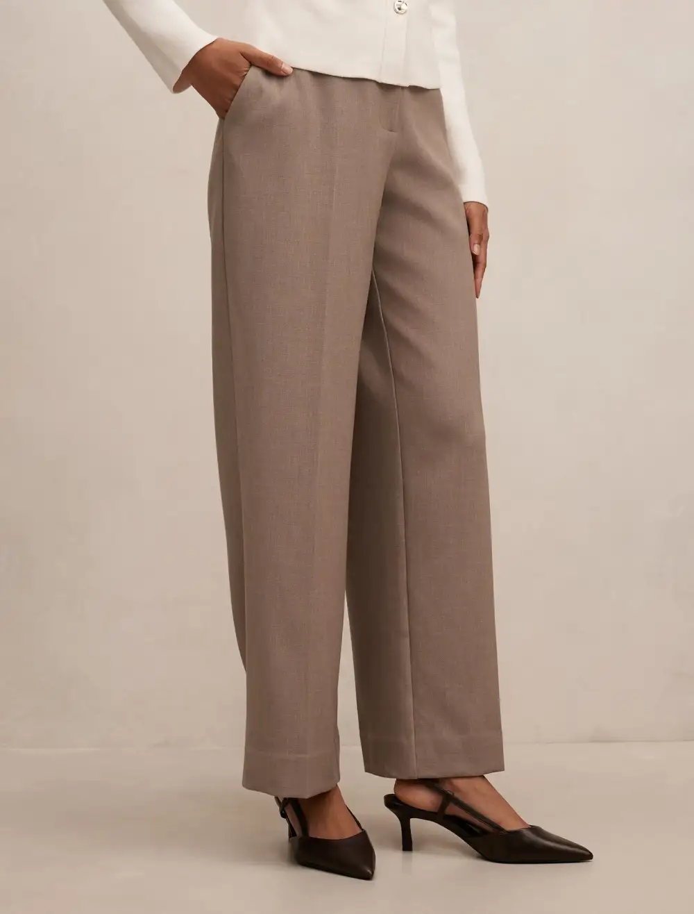 Light Taupe Petite Straight Leg Pants