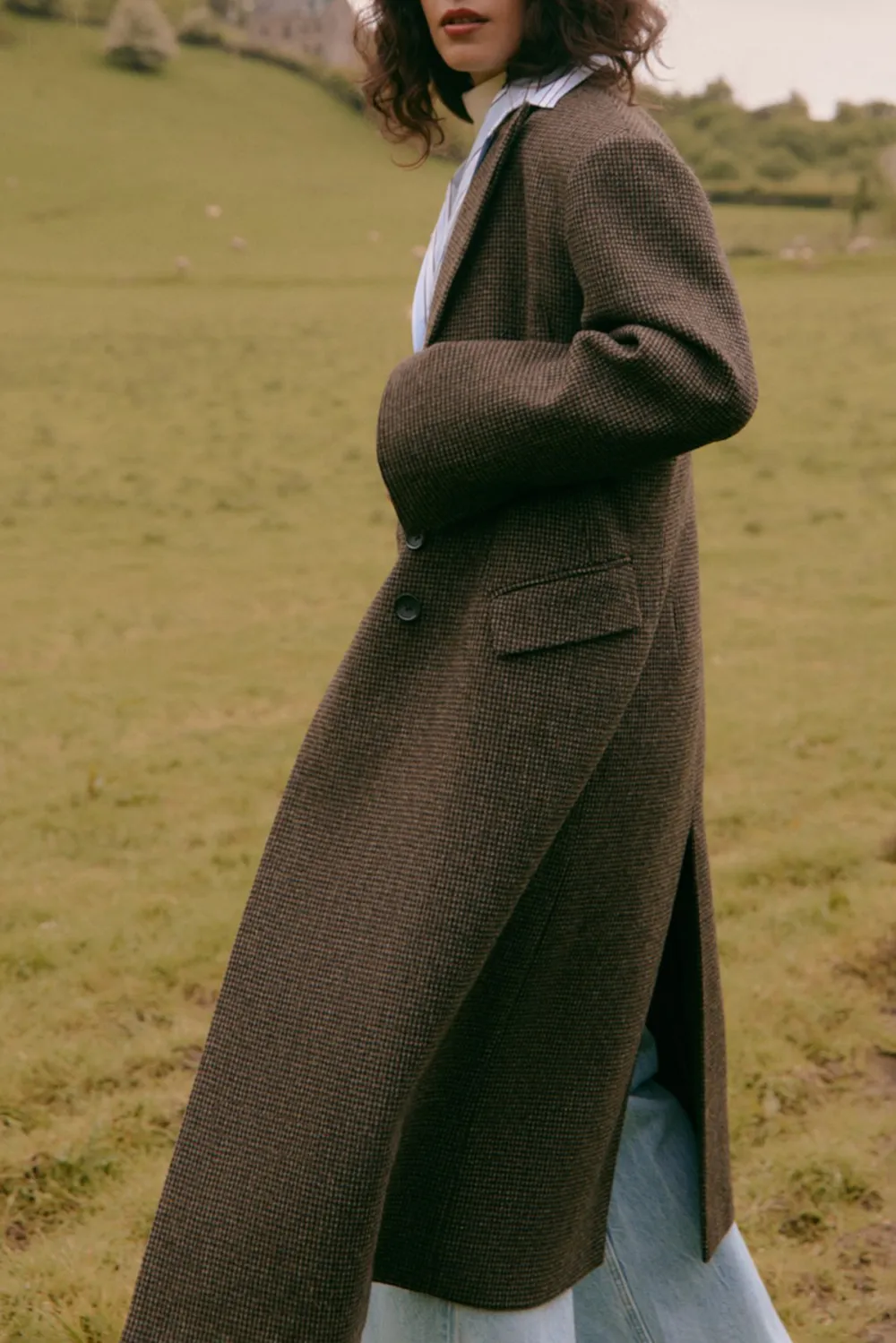 Wool Blend Tailored Long Coat