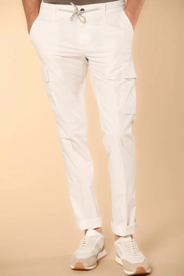 Men's Off-White Slim Fit Parachute Fabric Cargo Pants with Large Pockets