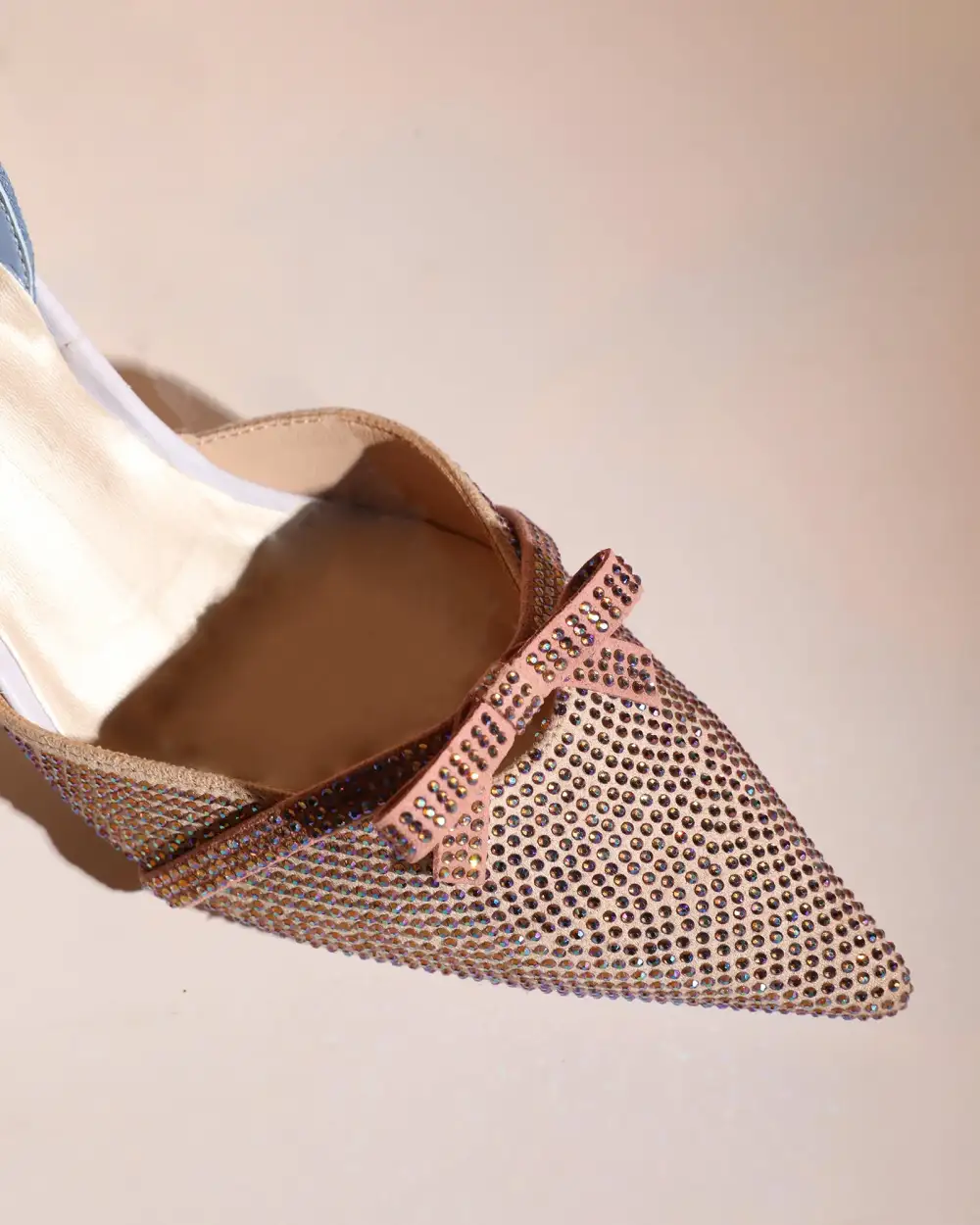 Bow Rhinestone Slingback Pumps in Champagne