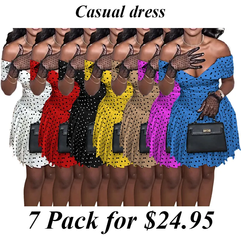 7PACK-Women'S Polka Dot Pattern Casual Dress