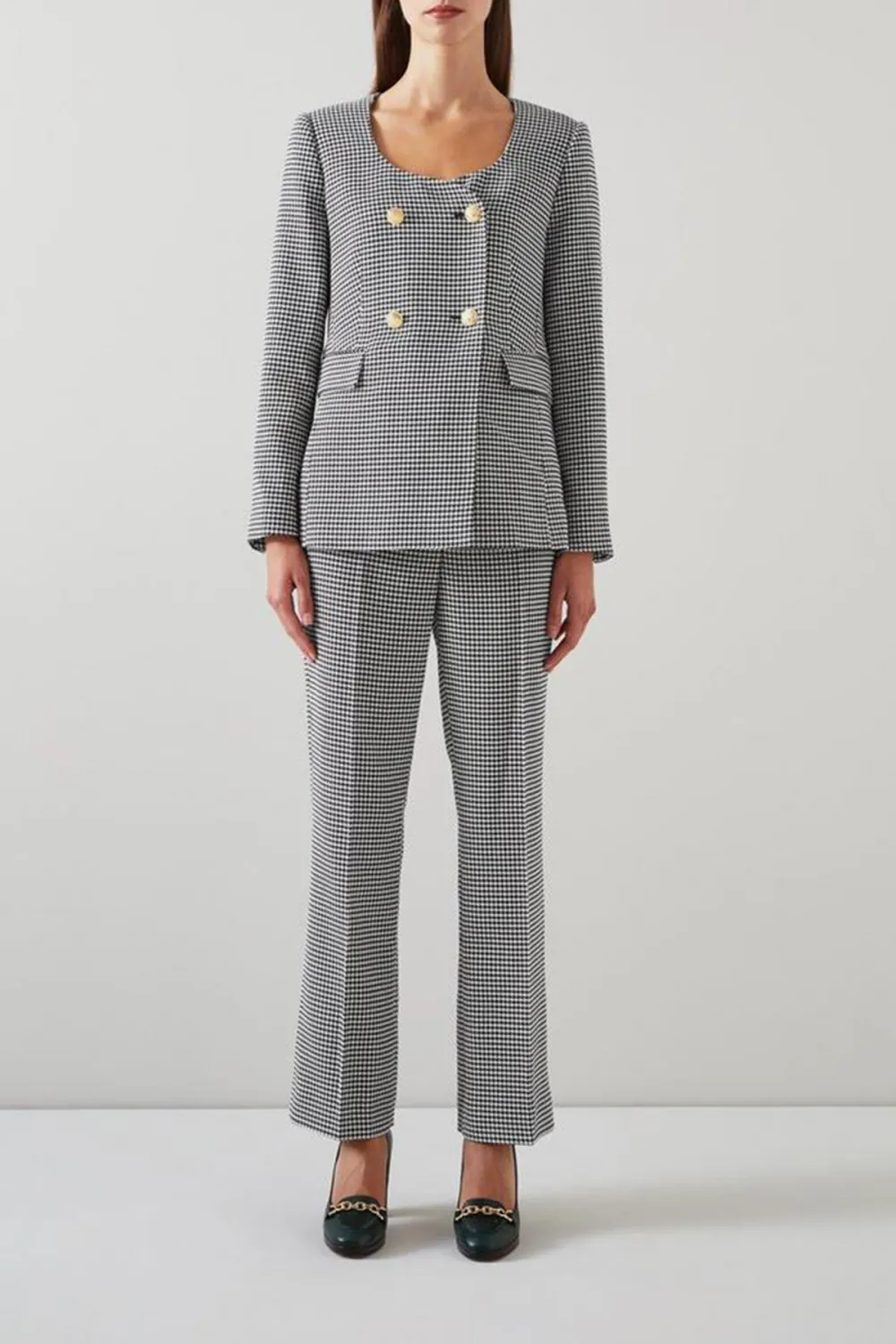 Black Cream Checkered Straight Leg Trousers