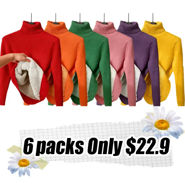 Women's solid color warm lining drop shoulder turtleneck sweater