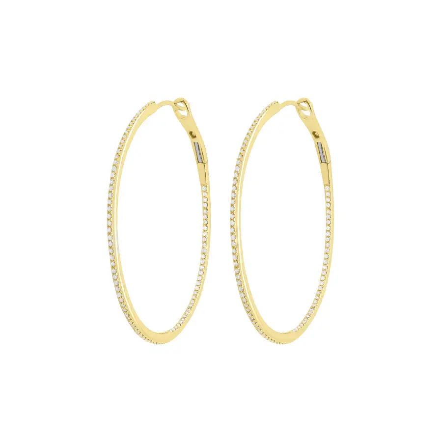 Textured Oval Gem Detail Hoop Earrings