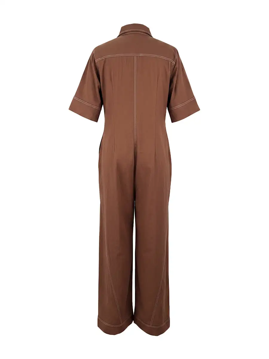Losse Jumpsuits Met Korte Mouwen Zakken Effen Kleur