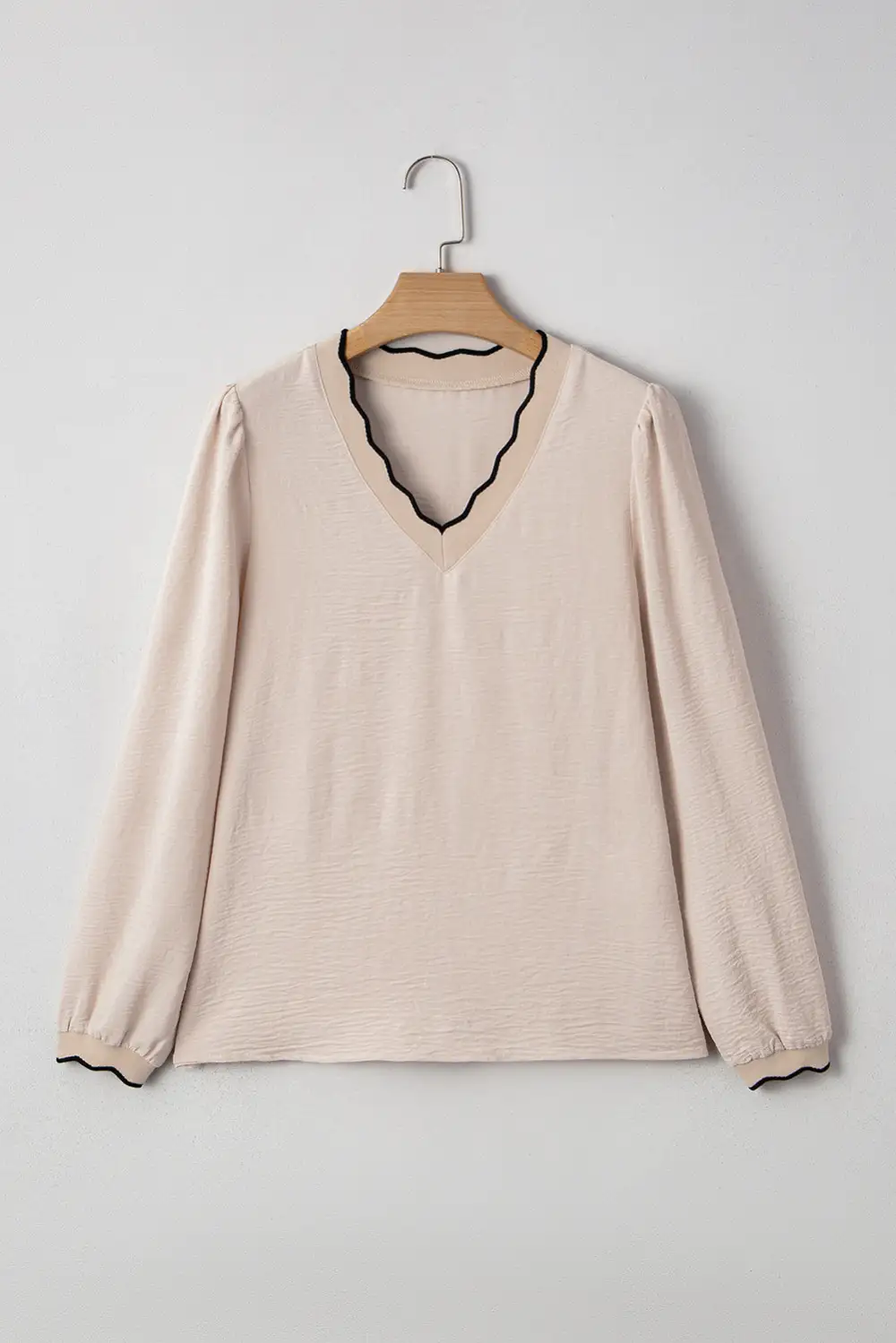 Textured Patchwork V-Neck Blouse