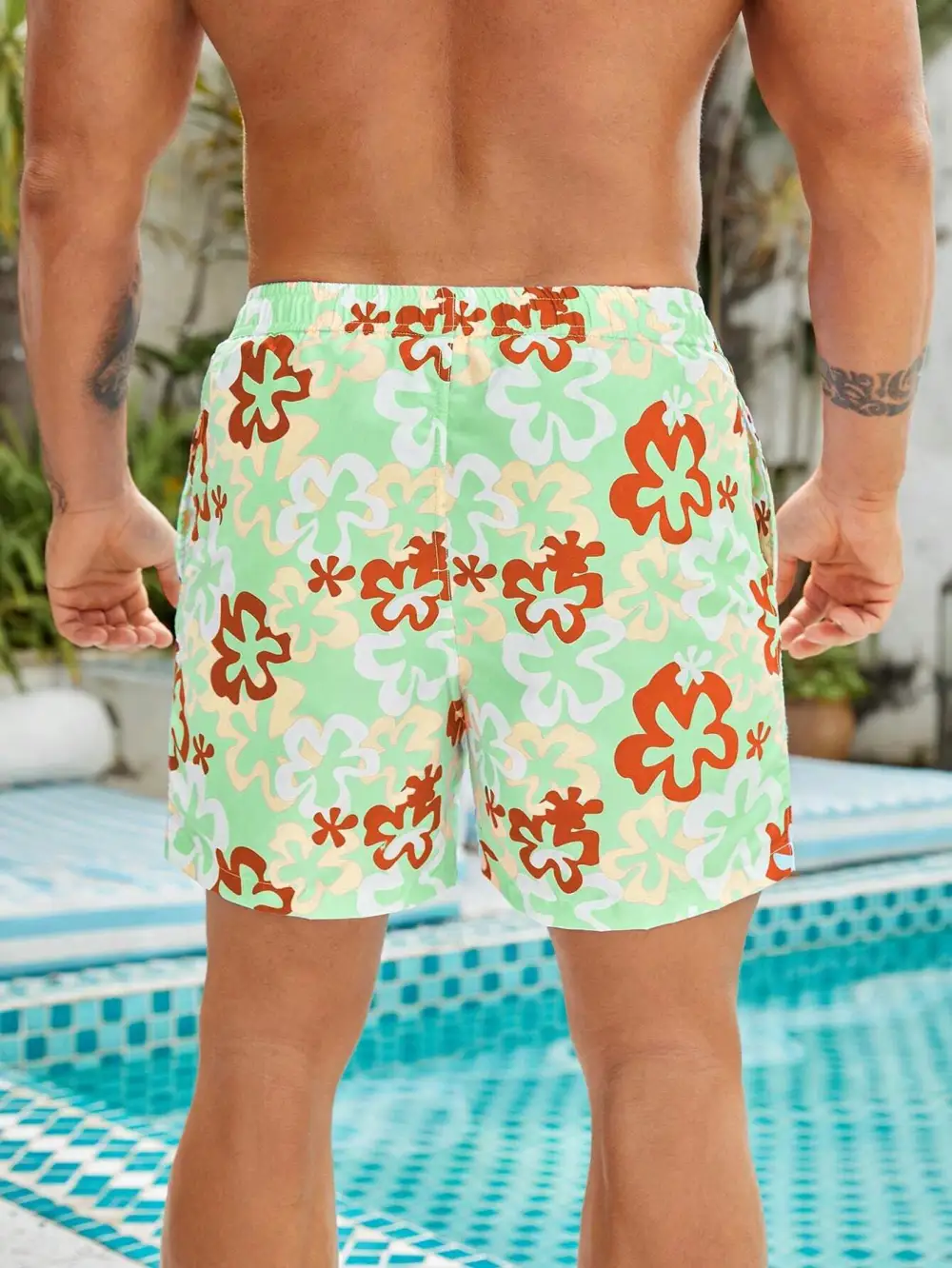 Men's Floral Drawstring Swim Trunks