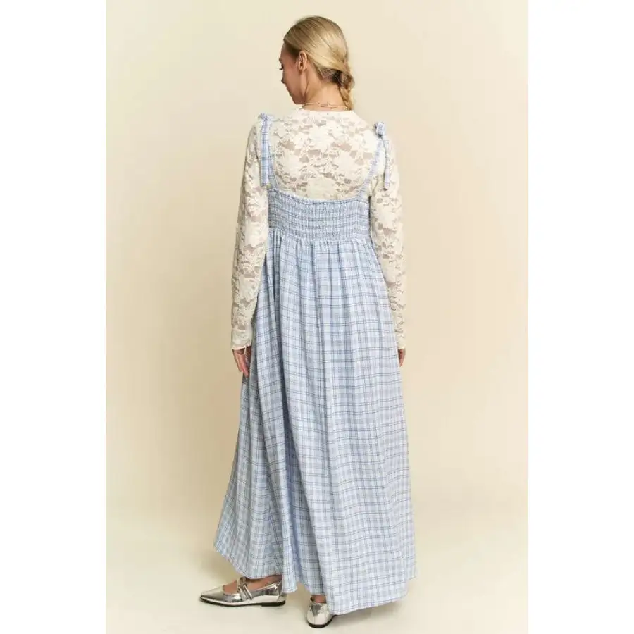 Davi & Dani Plaid Smocking Sleeveless Maxi Dress
