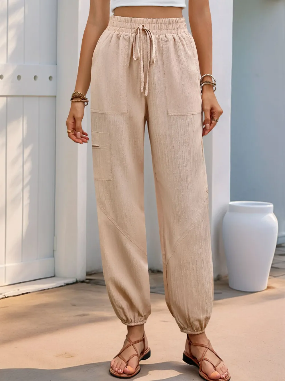 Refined Drawstring Elastic-Waist Pocketed Jogger Pants